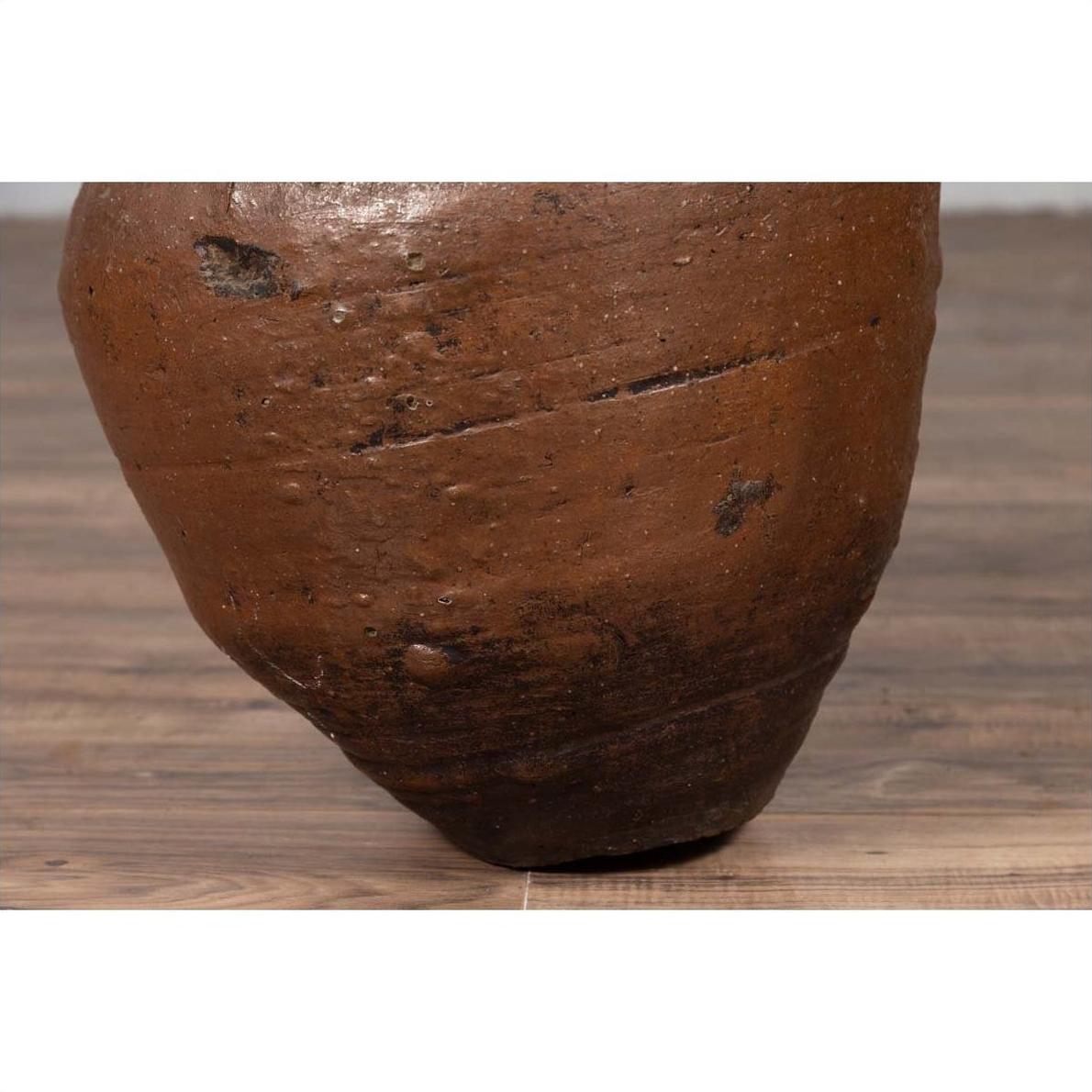Antique Japanese Brown Oil Jar with Weathered Appearance and Irregular Shape-11. Asian &amp; Chinese Furniture, Art, Antiques, Vintage Home Décor for sale at FEA Home
