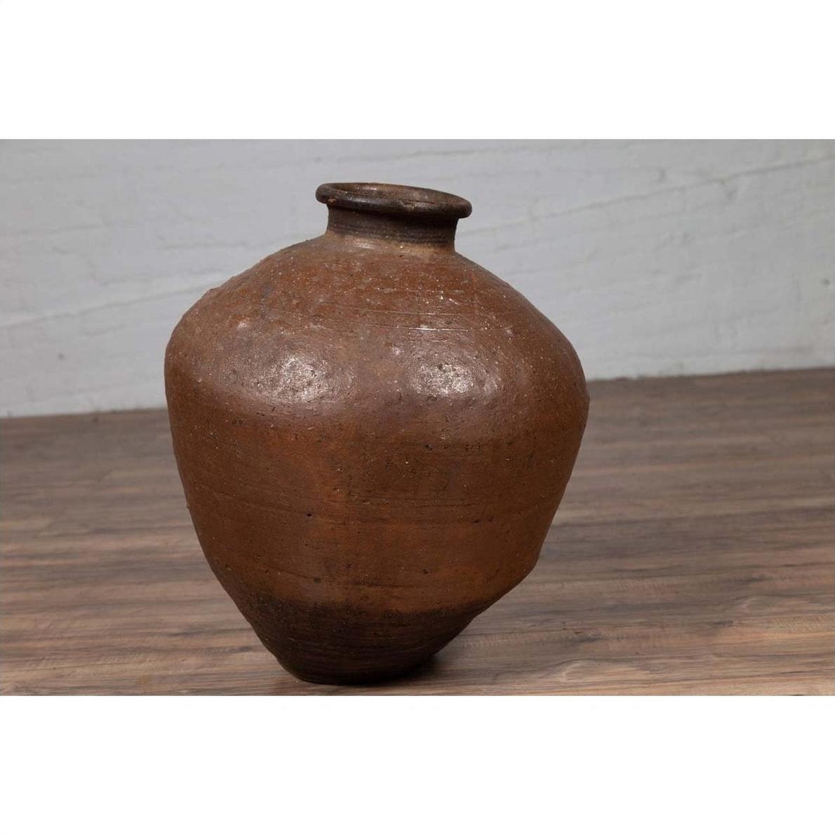 Antique Japanese Brown Oil Jar with Weathered Appearance and Irregular Shape-7. Asian &amp; Chinese Furniture, Art, Antiques, Vintage Home Décor for sale at FEA Home