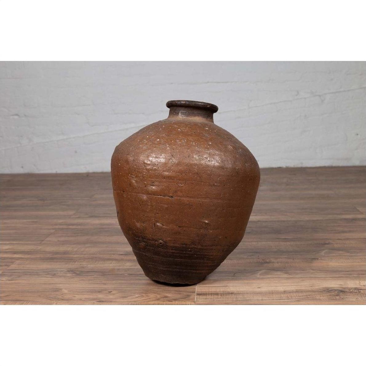 Antique Japanese Brown Oil Jar with Weathered Appearance and Irregular Shape-9. Asian &amp; Chinese Furniture, Art, Antiques, Vintage Home Décor for sale at FEA Home