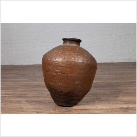 Antique Japanese Brown Oil Jar with Weathered Appearance and Irregular Shape-YN6343-9. Asian & Chinese Furniture, Art, Antiques, Vintage Home Décor for sale at FEA Home