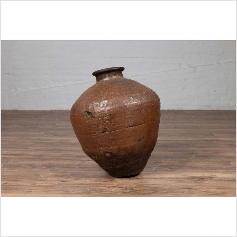Antique Japanese Brown Oil Jar with Weathered Appearance and Irregular Shape-YN6343-10. Asian & Chinese Furniture, Art, Antiques, Vintage Home Décor for sale at FEA Home
