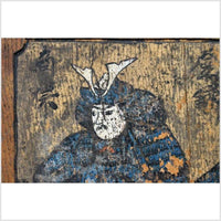 Antique Japanese Meiji Period Painted Wood Sign with a Samurai, 19th Century