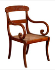 Antique Javanese Wooden Armchair with Carved Back, Curving Arms and Rattan Seat-1. Asian & Chinese Furniture, Art, Antiques, Vintage Home Décor for sale at FEA Home