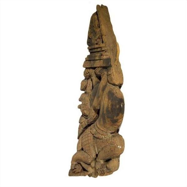 Antique Burmese Temple Carving – Mirrored Guardian Relief, Stylized Headgear-8. Asian &amp; Chinese Furniture, Art, Antiques, Vintage Home Décor for sale at FEA Home