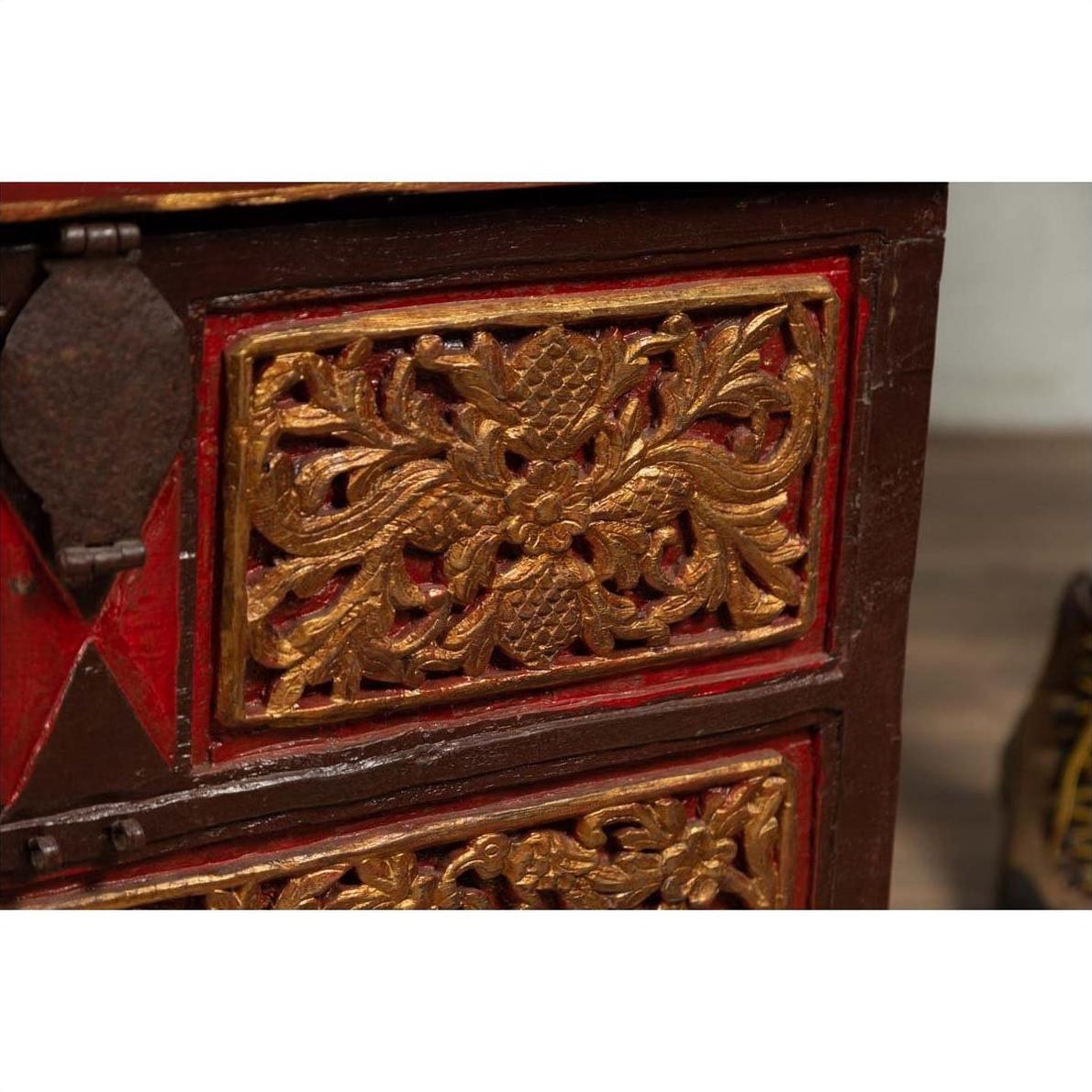 Madura Hand Carved Wooden Blanket Chest - Gilt Accents-14. Asian &amp; Chinese Furniture, Art, Antiques, Vintage Home Décor for sale at FEA Home