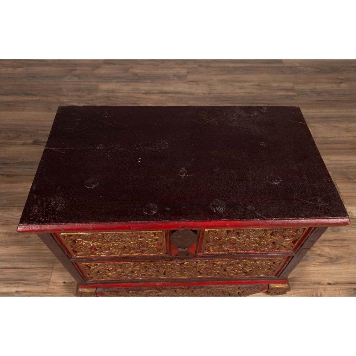 Madura Hand Carved Wooden Blanket Chest - Gilt Accents-18. Asian &amp; Chinese Furniture, Art, Antiques, Vintage Home Décor for sale at FEA Home