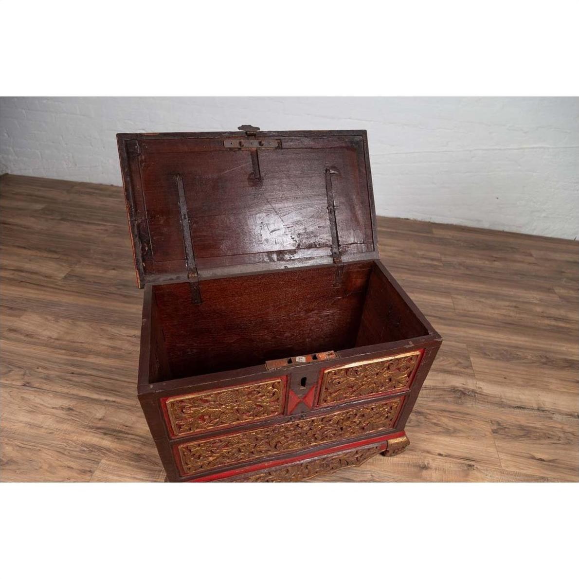 Madura Hand Carved Wooden Blanket Chest - Gilt Accents-7. Asian &amp; Chinese Furniture, Art, Antiques, Vintage Home Décor for sale at FEA Home
