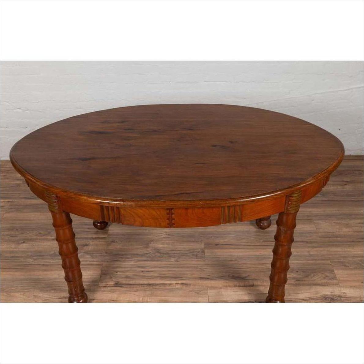 Antique Oval Dining Room Table from Indonesia with Spindle Legs and Warm Patina-12. Asian &amp; Chinese Furniture, Art, Antiques, Vintage Home Décor for sale at FEA Home
