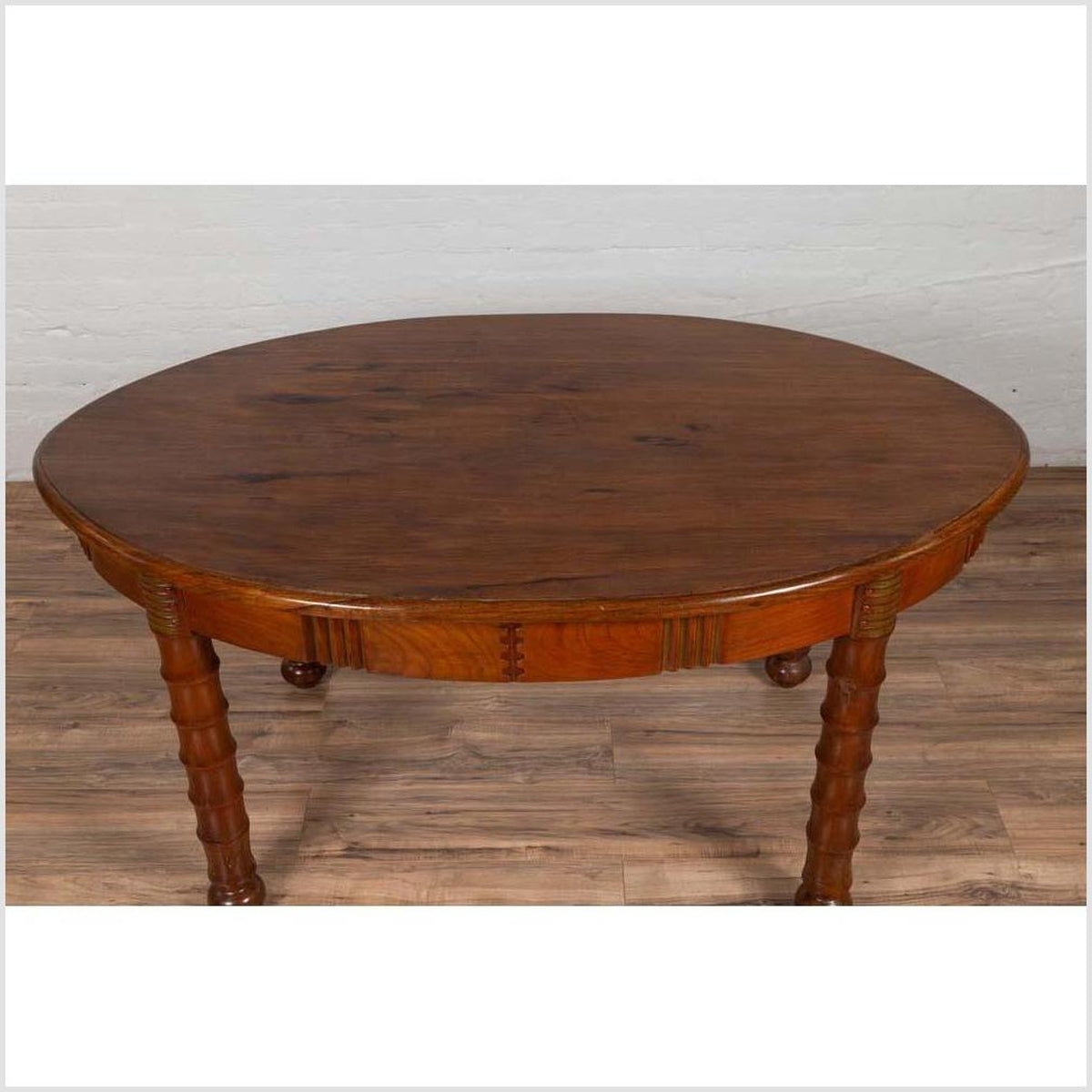 Antique Oval Dining Room Table from Indonesia with Spindle Legs and Warm Patina-12. Asian &amp; Chinese Furniture, Art, Antiques, Vintage Home Décor for sale at FEA Home