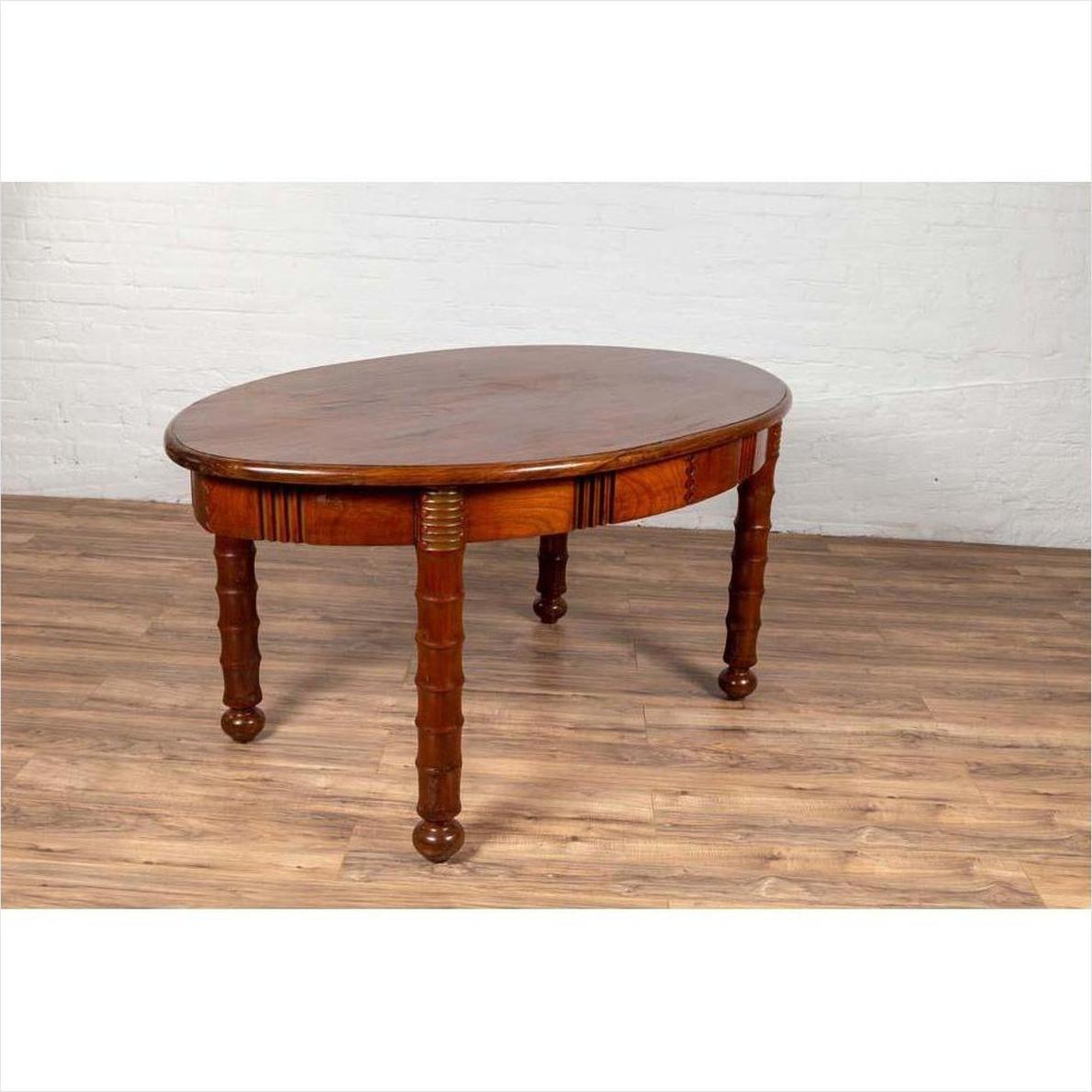 Antique Oval Dining Room Table from Indonesia with Spindle Legs and Warm Patina-14. Asian &amp; Chinese Furniture, Art, Antiques, Vintage Home Décor for sale at FEA Home