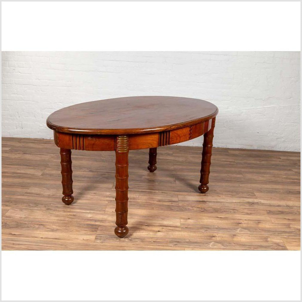 Antique Oval Dining Room Table from Indonesia with Spindle Legs and Warm Patina-14. Asian &amp; Chinese Furniture, Art, Antiques, Vintage Home Décor for sale at FEA Home