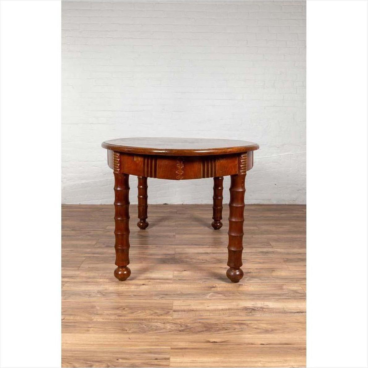 Antique Oval Dining Room Table from Indonesia with Spindle Legs and Warm Patina-20. Asian &amp; Chinese Furniture, Art, Antiques, Vintage Home Décor for sale at FEA Home