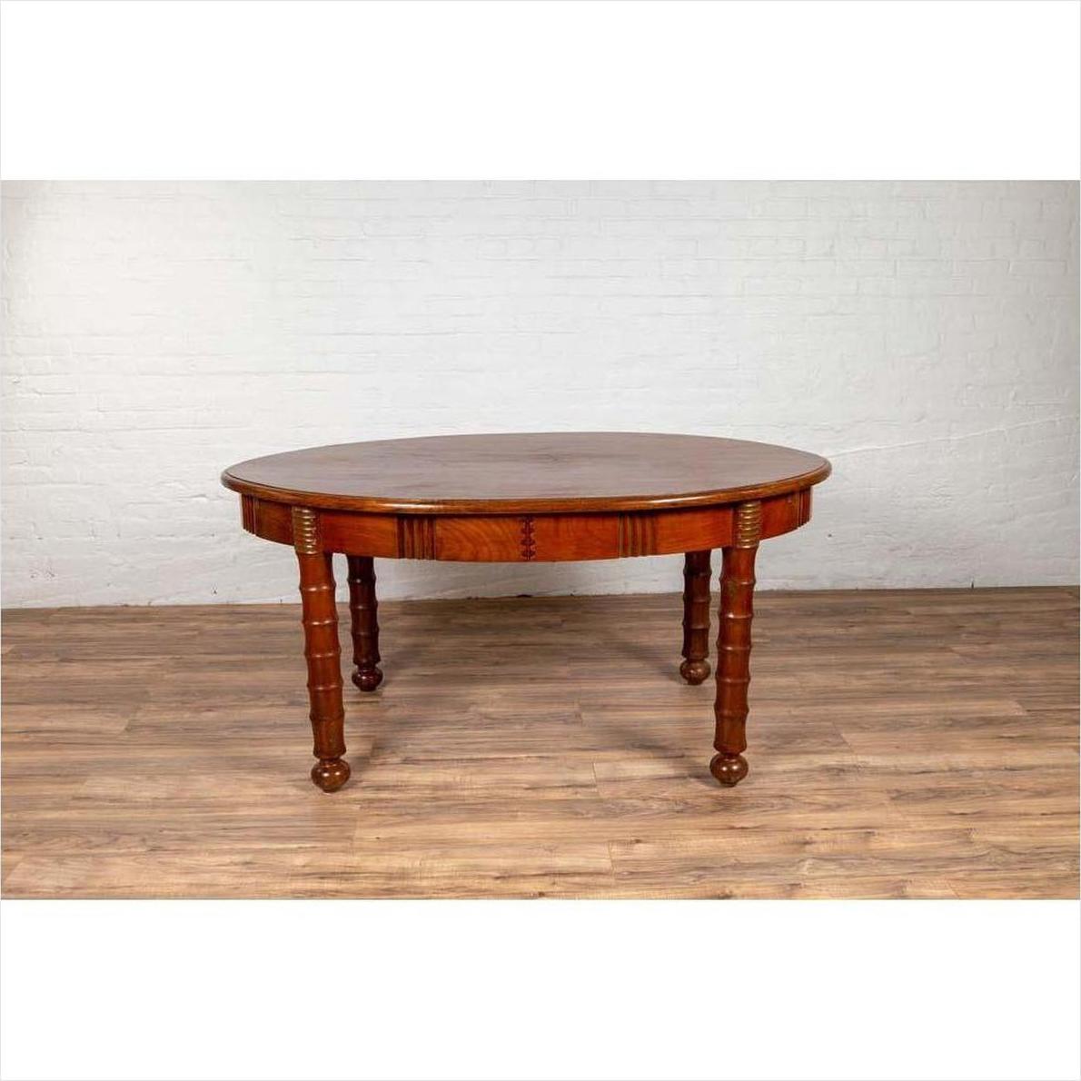 Antique Oval Dining Room Table from Indonesia with Spindle Legs and Warm Patina-8. Asian &amp; Chinese Furniture, Art, Antiques, Vintage Home Décor for sale at FEA Home