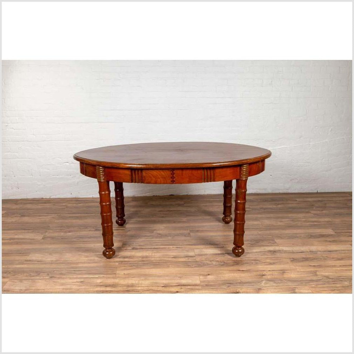 Antique Oval Dining Room Table from Indonesia with Spindle Legs and Warm Patina-8. Asian &amp; Chinese Furniture, Art, Antiques, Vintage Home Décor for sale at FEA Home
