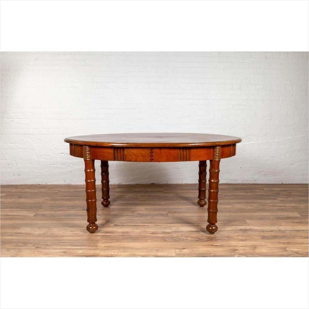 Antique Oval Dining Room Table from Indonesia with Spindle Legs and Warm Patina-9. Asian &amp; Chinese Furniture, Art, Antiques, Vintage Home Décor for sale at FEA Home