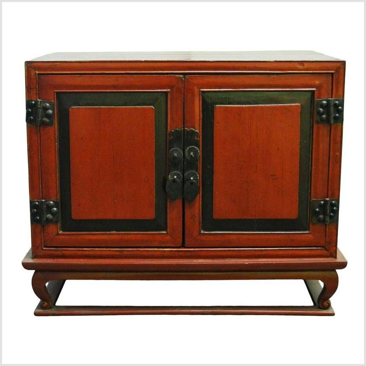 Antique Red Lacquer Bedside Cabinet with Hardware from Mid 19th Century China-1. Asian & Chinese Furniture, Art, Antiques, Vintage Home Décor for sale at FEA Home