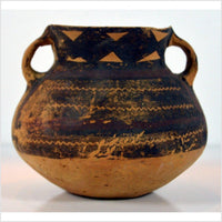 Petite Neolithic Terracotta Pot with Brown Geometric Décor and Flaring Neck
