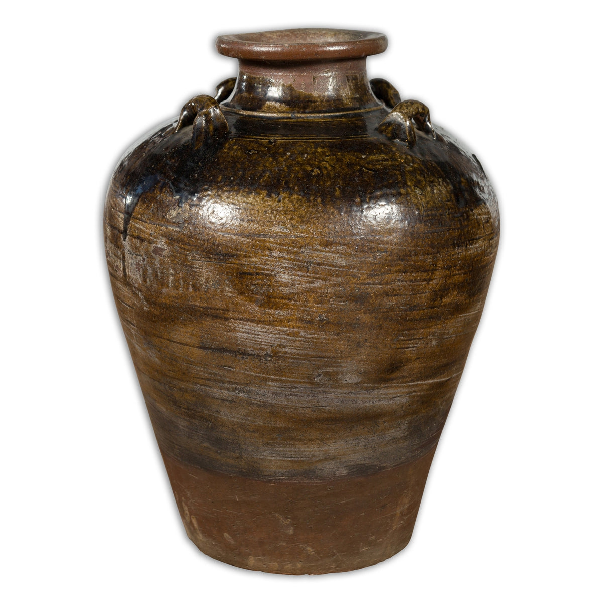 Antique Thai 19th Century Brown Glazed Water Jar with Petite Loop Handles-1. Asian & Chinese Furniture, Art, Antiques, Vintage Home Décor for sale at FEA Home