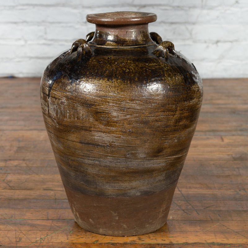 This-is-a-picture-of-a-Antique Thai 19th Century Brown Glazed Water Jar with Petite Loop Handles-with-image-position-13-style-YN3590-Shop-for-Vintage-and-Antique-Asian-and-Chinese-Furniture-for-sale-at-FEA Home-NYC