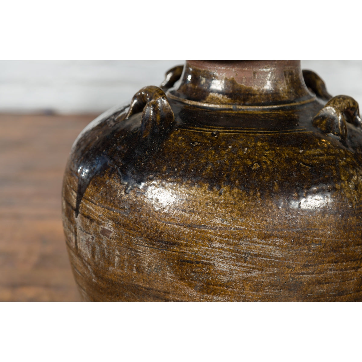 Antique Thai 19th Century Brown Glazed Water Jar with Petite Loop Handles-2. Asian & Chinese Furniture, Art, Antiques, Vintage Home Décor for sale at FEA Home
