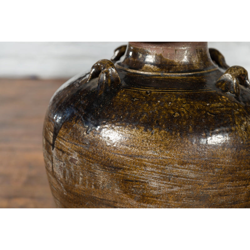 This-is-a-picture-of-a-Antique Thai 19th Century Brown Glazed Water Jar with Petite Loop Handles-with-image-position-2-style-YN3590-Shop-for-Vintage-and-Antique-Asian-and-Chinese-Furniture-for-sale-at-FEA Home-NYC