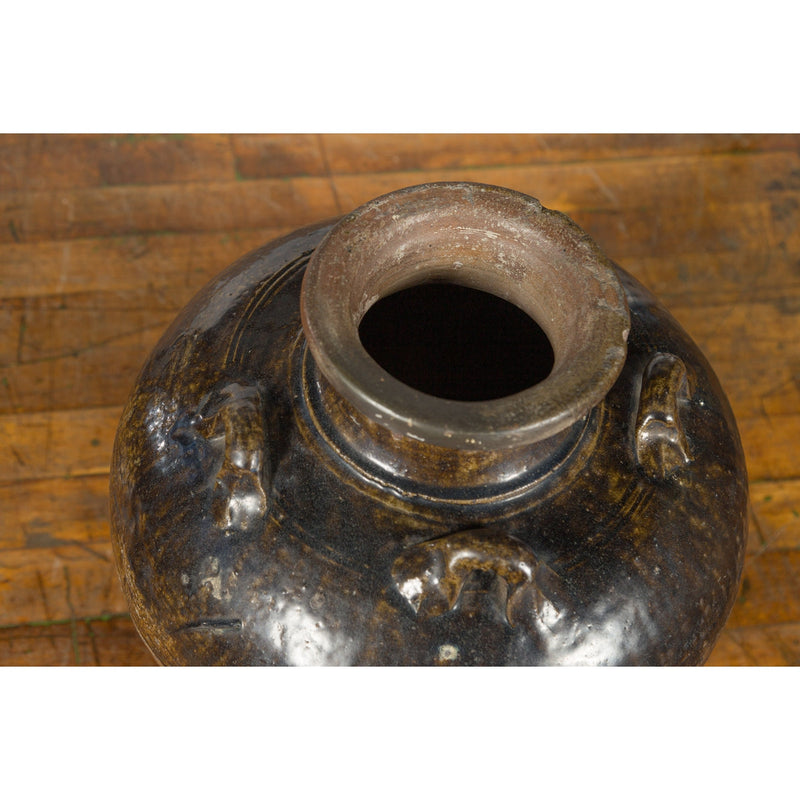 This-is-a-picture-of-a-Antique Thai 19th Century Brown Glazed Water Jar with Petite Loop Handles-with-image-position-9-style-YN3590-Shop-for-Vintage-and-Antique-Asian-and-Chinese-Furniture-for-sale-at-FEA Home-NYC