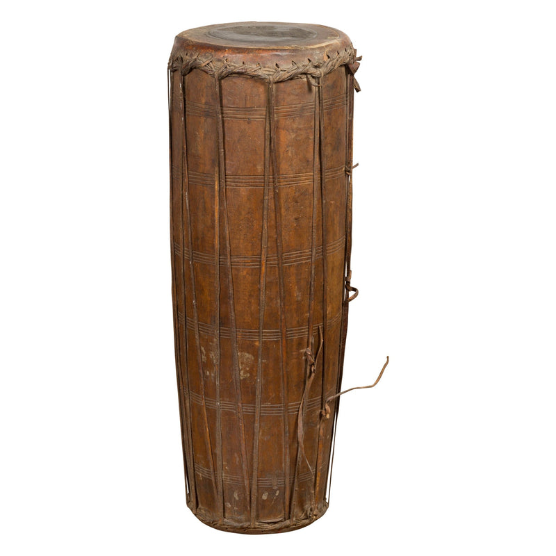 19th Century Wood and Leather Klong Khaek Drum-YN7689-11. Asian & Chinese Furniture, Art, Antiques, Vintage Home Décor for sale at FEA Home