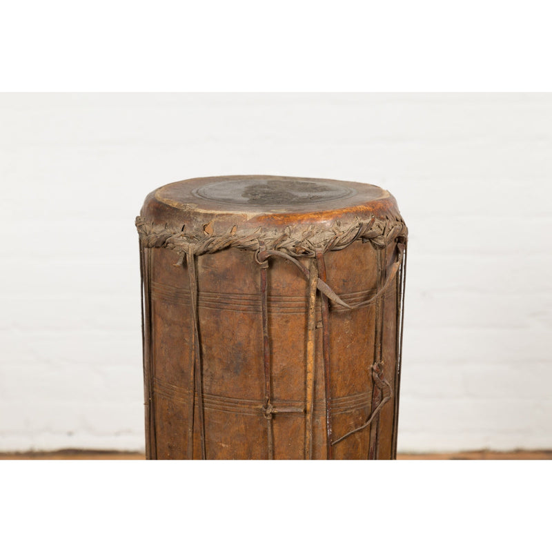 19th Century Wood and Leather Klong Khaek Drum-YN7689-5. Asian & Chinese Furniture, Art, Antiques, Vintage Home Décor for sale at FEA Home