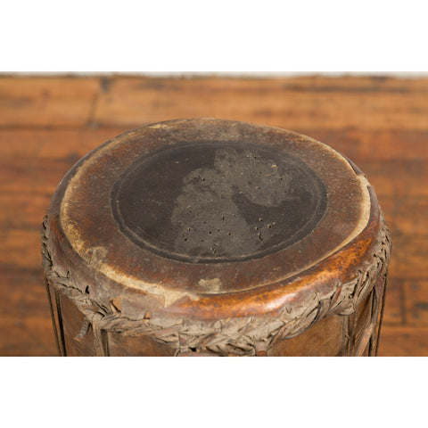 19th Century Wood and Leather Klong Khaek Drum-YN7689-9. Asian & Chinese Furniture, Art, Antiques, Vintage Home Décor for sale at FEA Home