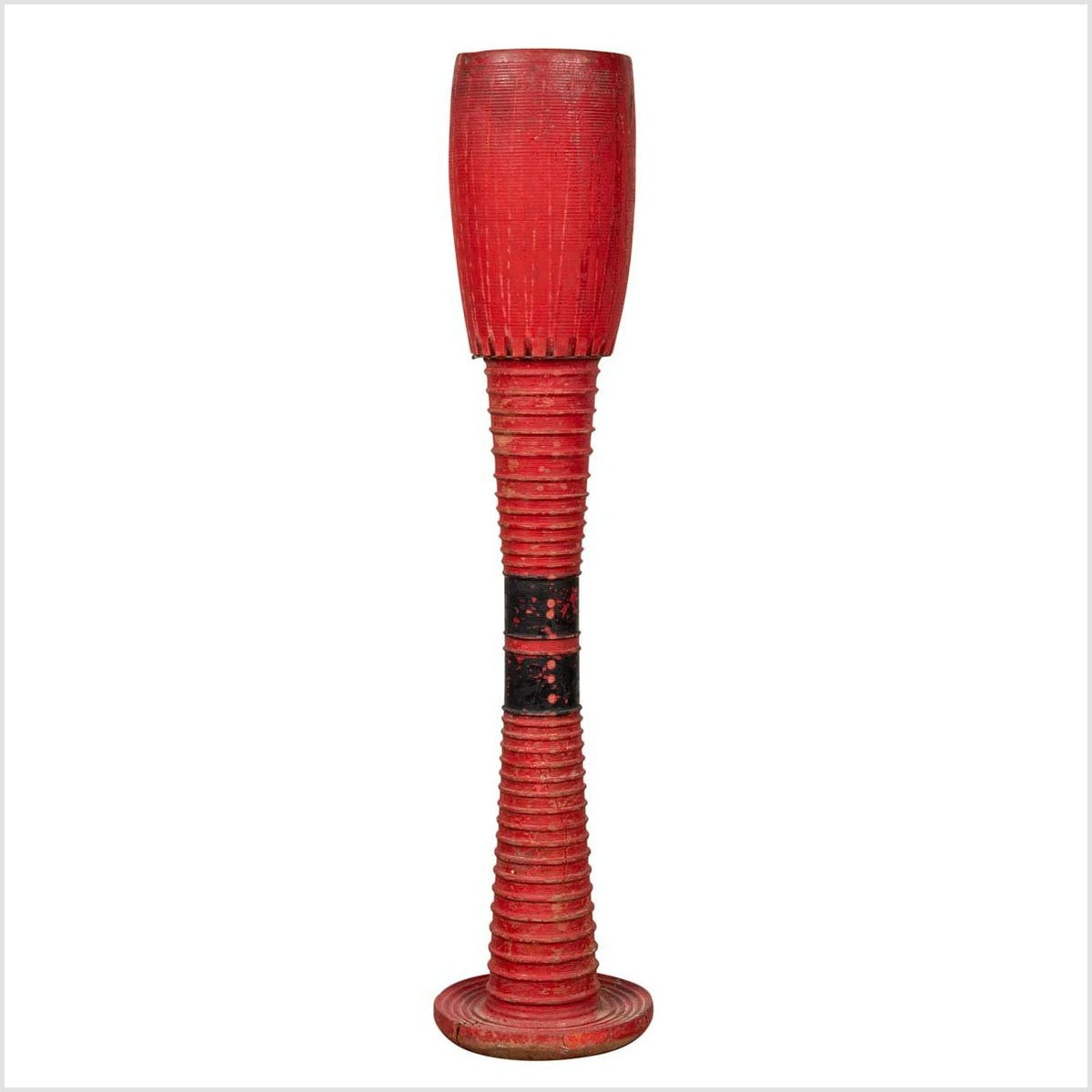 Antique Thai Freestanding Red Ceremonial Drum with Reeded Accents and Round Base-1. Asian & Chinese Furniture, Art, Antiques, Vintage Home Décor for sale at FEA Home