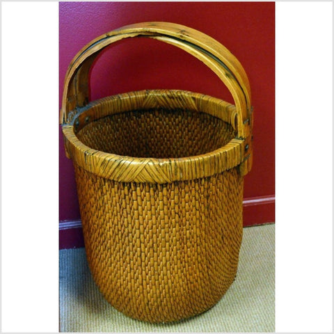 Antique Woven Rattan Grain Basket