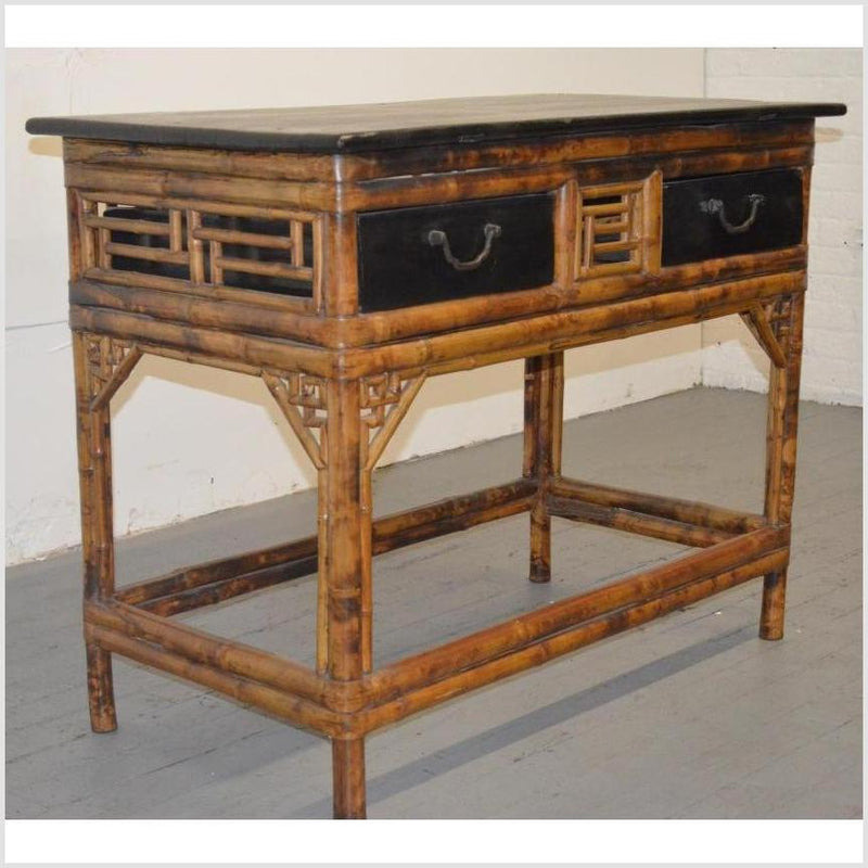 Bamboo & Black Lacquered Desk/Console- Asian Antiques, Vintage Home Decor & Chinese Furniture - FEA Home