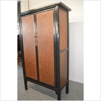Black Lacquer Cabinet with Woven Rattan