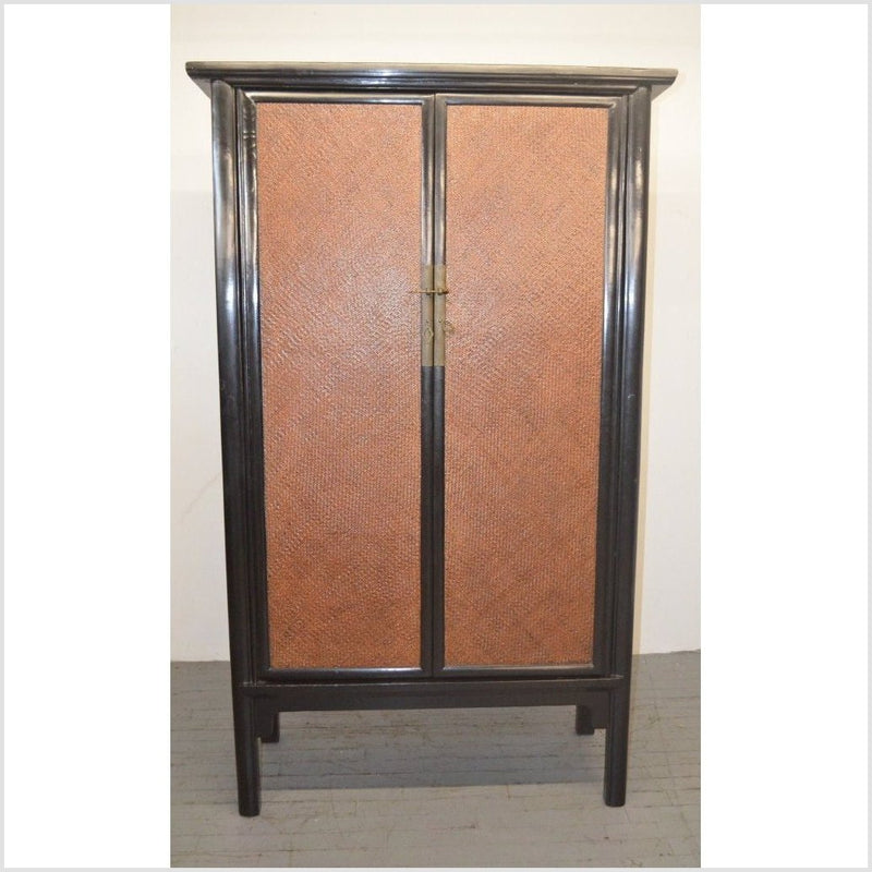 Black Lacquer Cabinet with Woven Rattan- Asian Antiques, Vintage Home Decor & Chinese Furniture - FEA Home