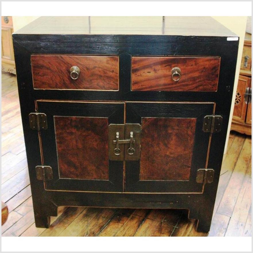 Black & Natural Color Cabinet with Burl Wood Doors-1. Asian & Chinese Furniture, Art, Antiques, Vintage Home Décor for sale at FEA Home