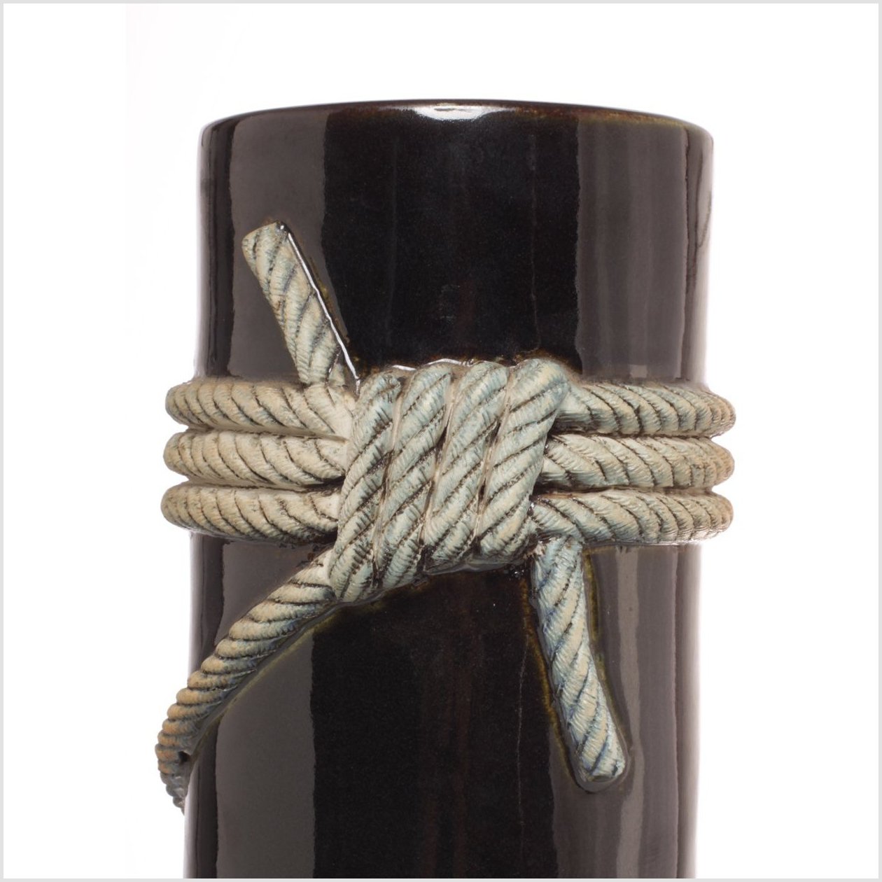 Black Vase with Rope-2. Asian & Chinese Furniture, Art, Antiques, Vintage Home Décor for sale at FEA Home