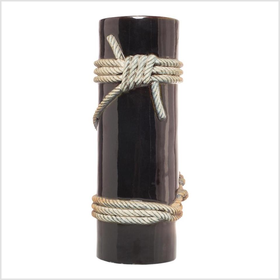 Black Vase with Rope-1. Asian & Chinese Furniture, Art, Antiques, Vintage Home Décor for sale at FEA Home