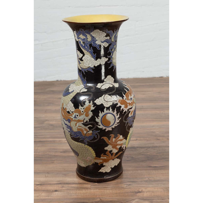 Blue Dragon Motif Altar Vase on Black Ground, Found in Vietnamese Temple-YN6469-11. Asian & Chinese Furniture, Art, Antiques, Vintage Home Décor for sale at FEA Home