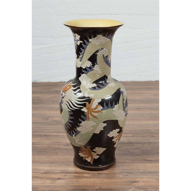 Blue Dragon Motif Altar Vase on Black Ground, Found in Vietnamese Temple-YN6469-14. Asian & Chinese Furniture, Art, Antiques, Vintage Home Décor for sale at FEA Home