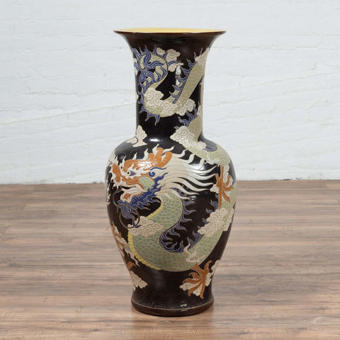 Blue Dragon Motif Altar Vase on Black Ground, Found in Vietnamese Temple-YN6469-2. Asian & Chinese Furniture, Art, Antiques, Vintage Home Décor for sale at FEA Home