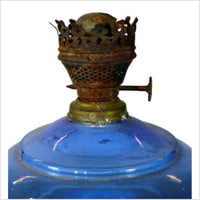 Antique Blue Glass Oil Lamp