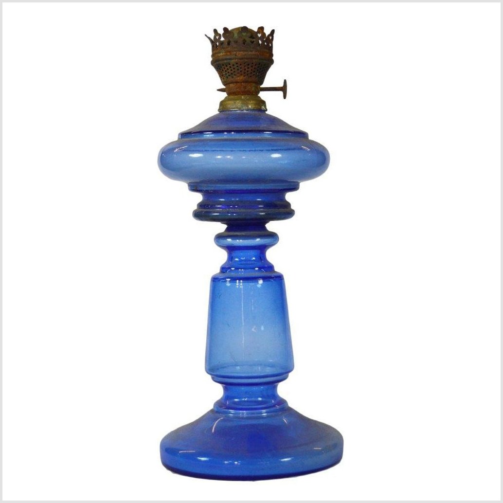 Antique Blue Glass Oil Lamp-4. Asian &amp; Chinese Furniture, Art, Antiques, Vintage Home Décor for sale at FEA Home