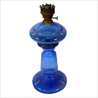 Antique Blue Glass Oil Lamp