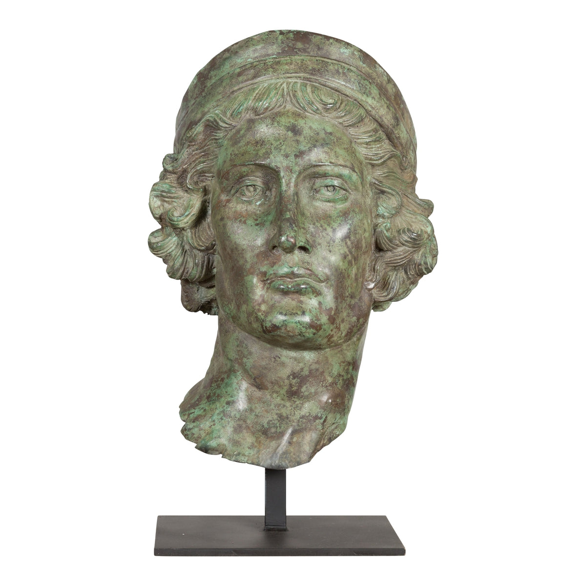 Bronze Greco Roman Style Contemporary Head Sculpture with Verdigris Patina-1. Asian & Chinese Furniture, Art, Antiques, Vintage Home Décor for sale at FEA Home