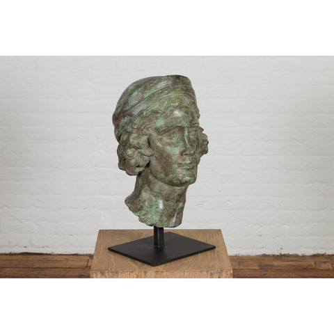 This-is-a-picture-of-a-Bronze Greco Roman Style Contemporary Head Sculpture with Verdigris Patina-image-position-10-style-RG2133-Shop-for-Vintage-and-Antique-Asian-and-Chinese-Furniture-for-sale-at-FEA Home-NYC
