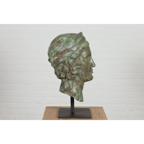 This-is-a-picture-of-a-Bronze Greco Roman Style Contemporary Head Sculpture with Verdigris Patina-image-position-11-style-RG2133-Shop-for-Vintage-and-Antique-Asian-and-Chinese-Furniture-for-sale-at-FEA Home-NYC