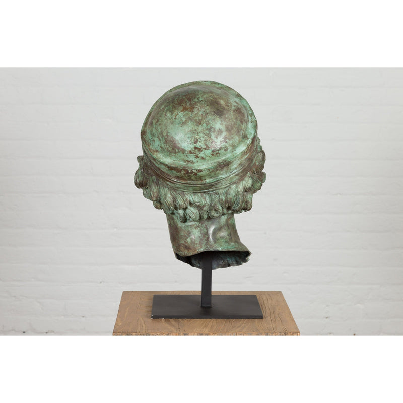 This-is-a-picture-of-a-Bronze Greco Roman Style Contemporary Head Sculpture with Verdigris Patina-image-position-12-style-RG2133-Shop-for-Vintage-and-Antique-Asian-and-Chinese-Furniture-for-sale-at-FEA Home-NYC
