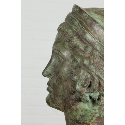 This-is-a-picture-of-a-Bronze Greco Roman Style Contemporary Head Sculpture with Verdigris Patina-image-position-14-style-RG2133-Shop-for-Vintage-and-Antique-Asian-and-Chinese-Furniture-for-sale-at-FEA Home-NYC