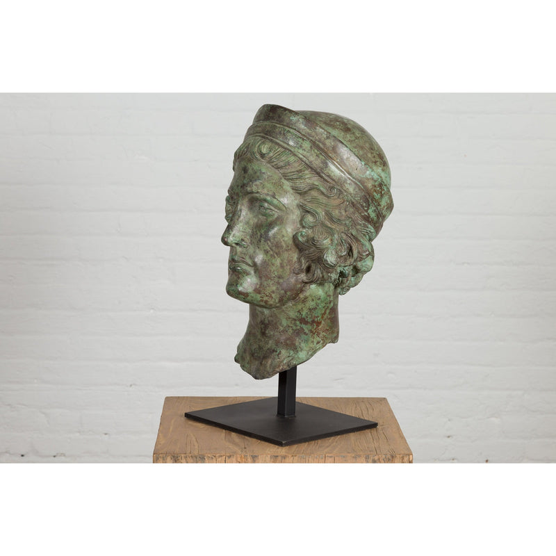 This-is-a-picture-of-a-Bronze Greco Roman Style Contemporary Head Sculpture with Verdigris Patina-image-position-16-style-RG2133-Shop-for-Vintage-and-Antique-Asian-and-Chinese-Furniture-for-sale-at-FEA Home-NYC