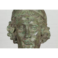 Bronze Greco Roman Style Contemporary Head Sculpture with Verdigris Patina